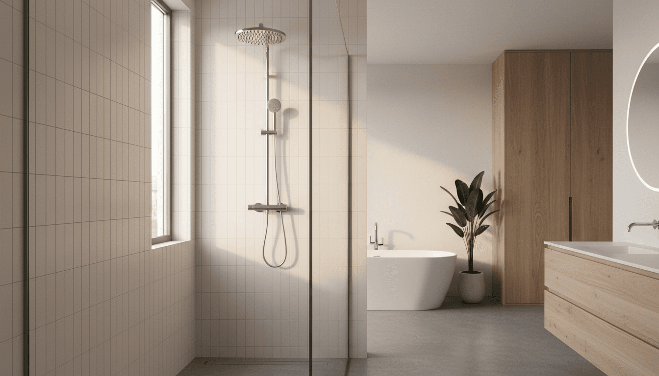 Custom walk-in shower with professional tile installation and modern fixtures