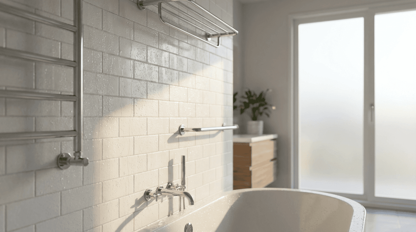 Finished bathroom renovation with custom tile installation and modern fixtures
